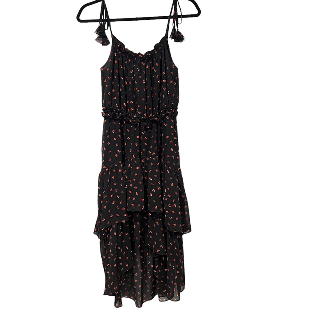 Evie Black & Red Floral High Low Ruffle Dress (S)